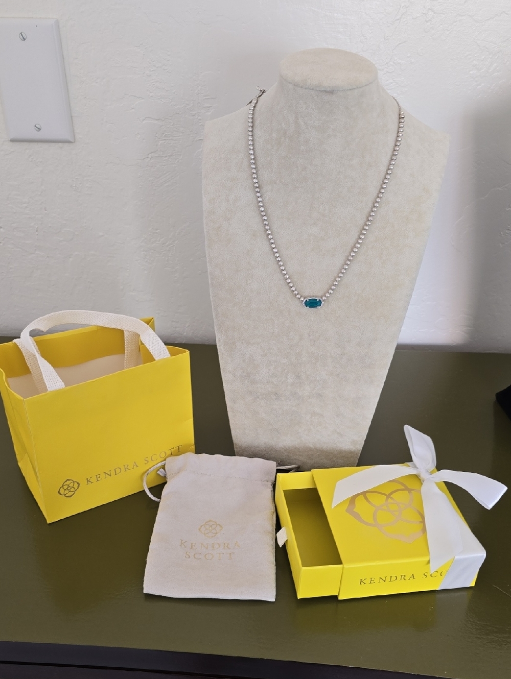 Kendra Scott Silver Necklace with Teal Blue Stone